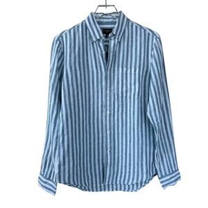 Club Monaco NWT 100% Linen Blue & White Striped Men’s Button-Down Size X-Small